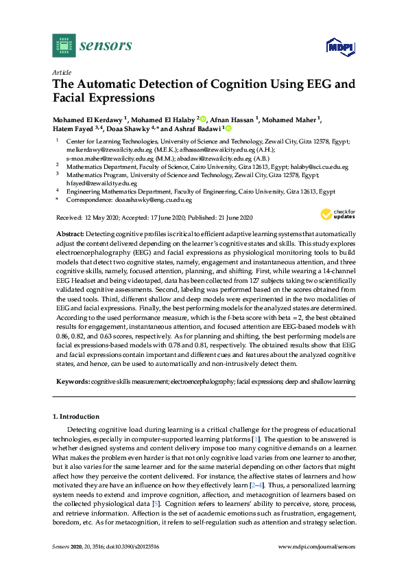 (PDF) The Automatic Detection of Cognition Using EEG and Facial Expressions