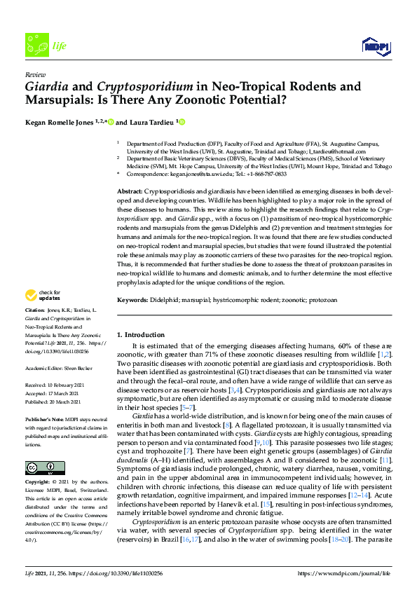 (PDF) Giardia and Cryptosporidium in Neo-Tropical Rodents and ...