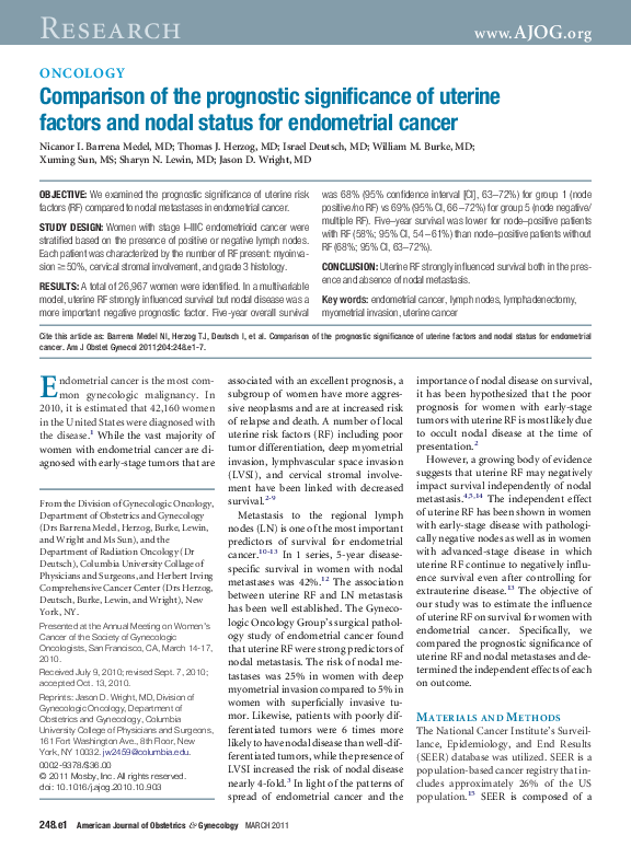 (PDF) Comparison of the prognostic significance of uterine factors and ...