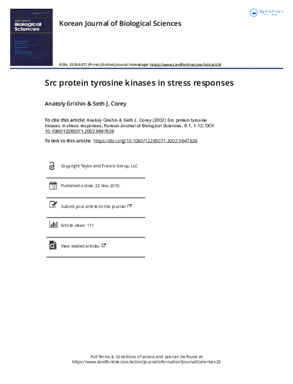 (PDF) Src protein tyrosine kinases in stress responses