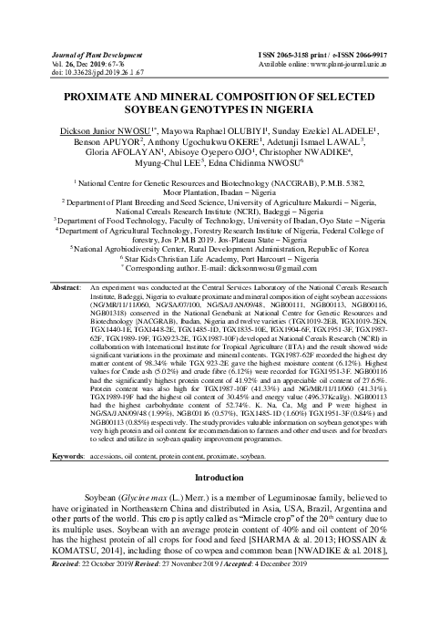 (PDF) Proximate and Mineral Composition of Selected Soybean Genotypes ...