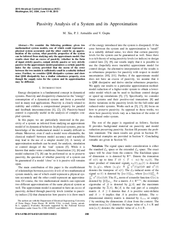 (PDF) Passivity analysis of a system and its approximation