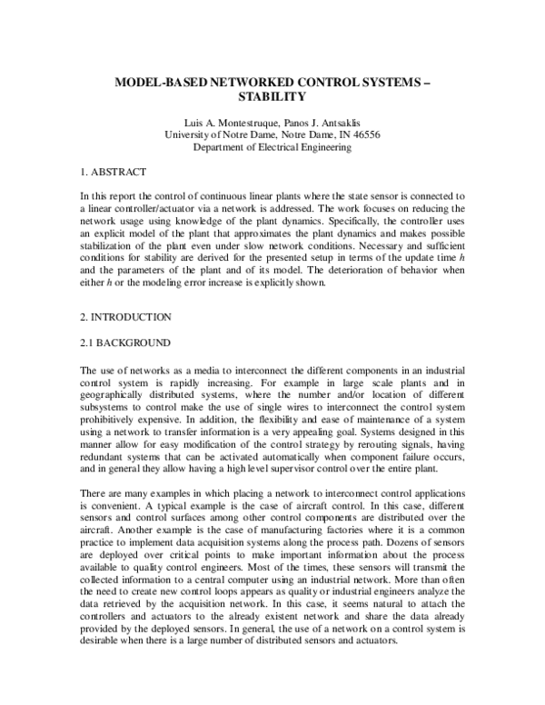 (PDF) Model-based networked control systems: stability