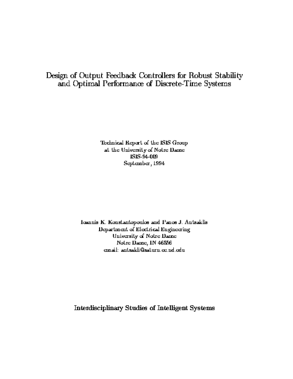 (PDF) Design Of Output Feedback Controllers For Robust Stability And ...