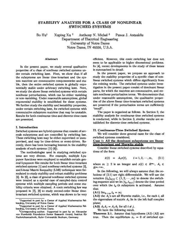 (PDF) Stability analysis for a class of nonlinear switched systems