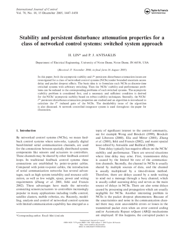 (PDF) Stability and persistent disturbance attenuation properties for a ...