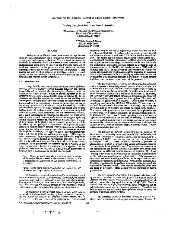 (PDF) Learning for the adaptive control of large flexible structures
