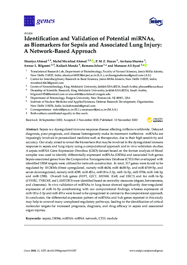(PDF) Identification and Validation of Potential miRNAs, as Biomarkers ...