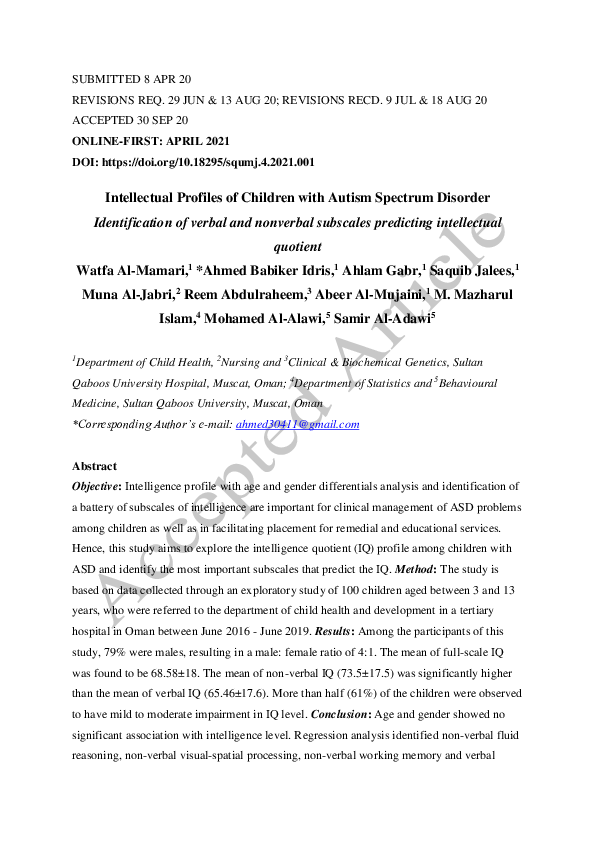 (PDF) Intellectual Profiles of Children with Autism Spectrum Disorder ...