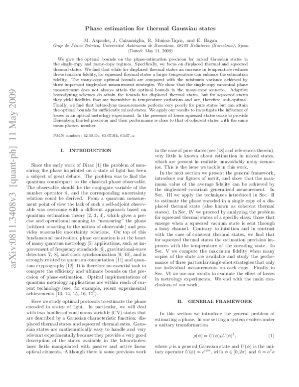 (PDF) Phase estimation for thermal Gaussian states