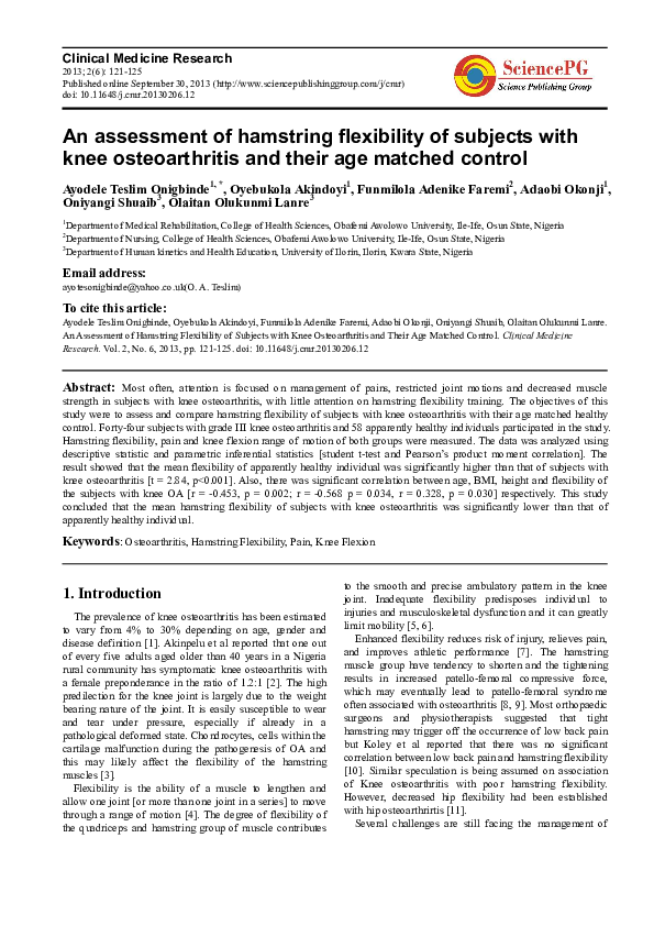 (PDF) An Assessment of Hamstring Flexibility of Subjects with Knee ...