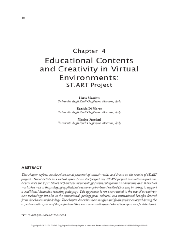 (PDF) Educational Contents and Creativity in Virtual Environments