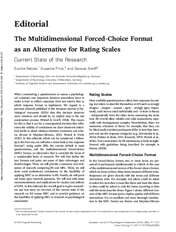 (PDF) The Multidimensional Forced-Choice Format as an Alternative for ...