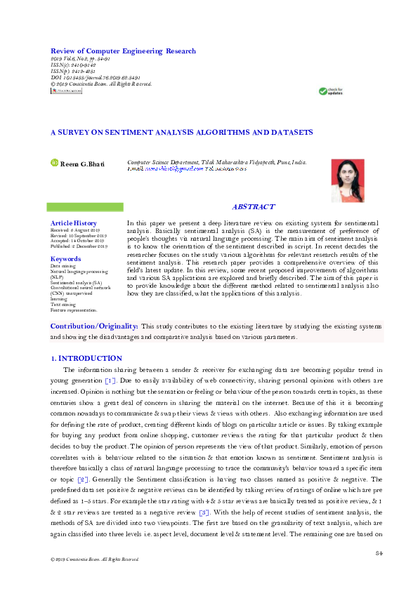 (PDF) A Survey on Sentiment Analysis Algorithms and Datasets
