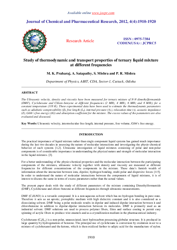 (PDF) Study of Thermodynamic and Transport Properties of Glycine ...