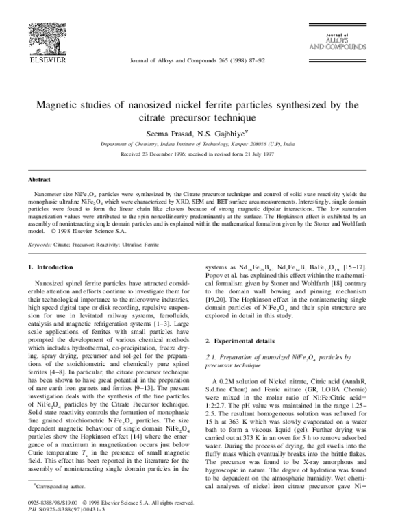 PDF) Magnetic studies of nanosized nickel ferrite particles