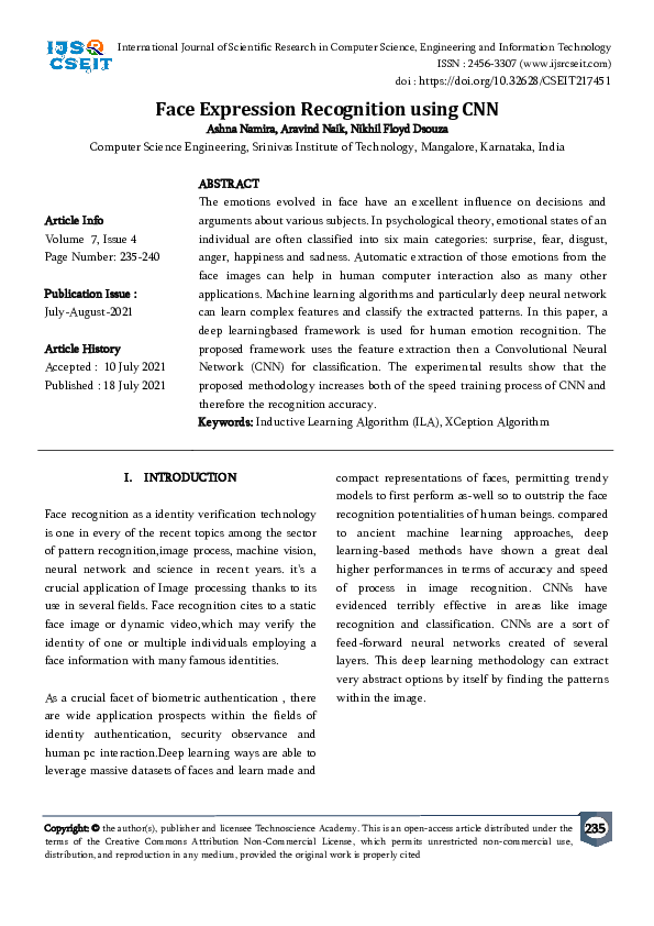 (PDF) Face Expression Recognition using CNN