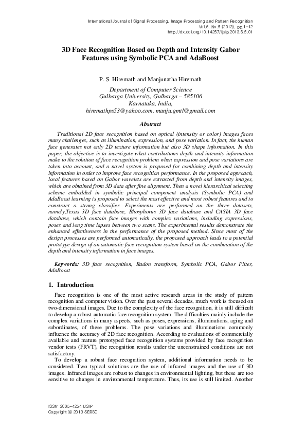 (PDF) 3D Face Recognition Based on Depth and Intensity Gabor Features ...