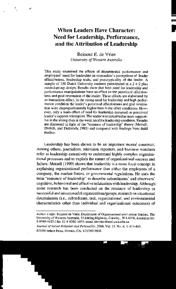 (PDF) When leaders have character: Need for leadership, performance ...