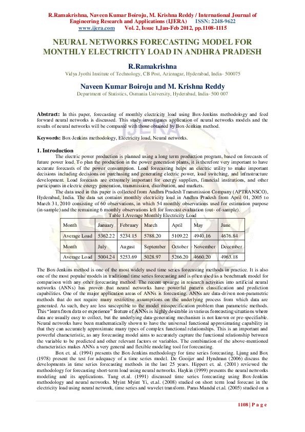 (PDF) Neural Networks Forecasting Model for Monthly Electricity Load in ...