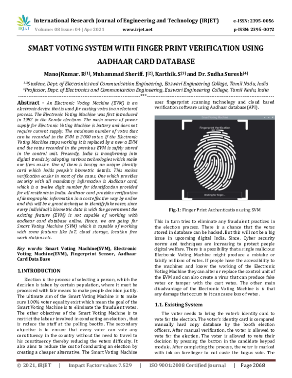 (PDF) IRJET- SMART VOTING SYSTEM WITH FINGER PRINT VERIFICATION USING ...