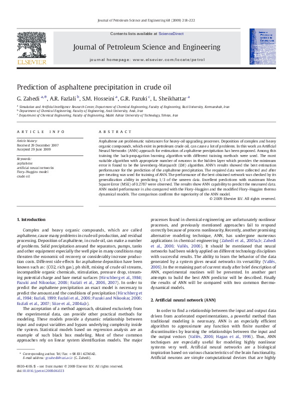(PDF) Prediction of asphaltene precipitation in crude oil