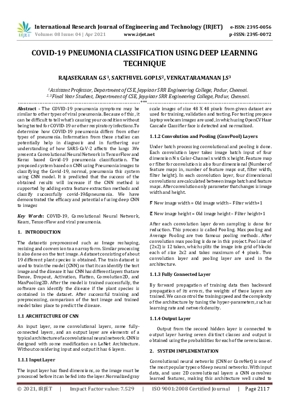 (PDF) IRJET- COVID-19 PNEUMONIA CLASSIFICATION USING DEEP LEARNING ...