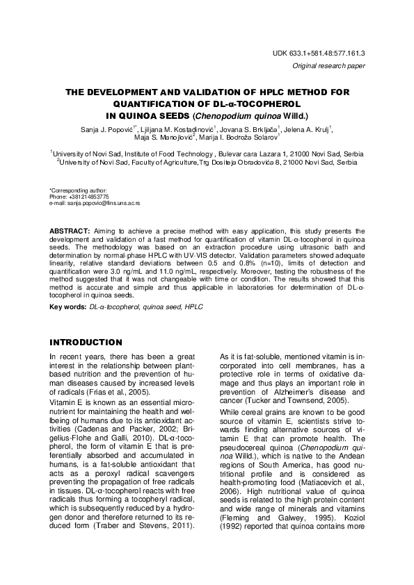(PDF) The development and validation of HPLC method for quantification ...