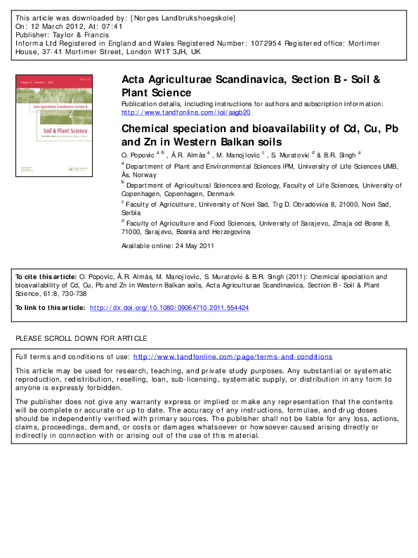 (PDF) Chemical speciation and bioavailability of Cd, Cu, Pb and Zn in ...
