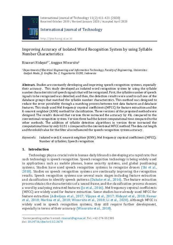 (PDF) Improving Accuracy of Isolated Word Recognition System by using ...