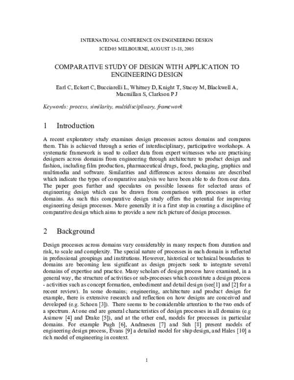 (PDF) Comparative study of design: application to Engineering Design