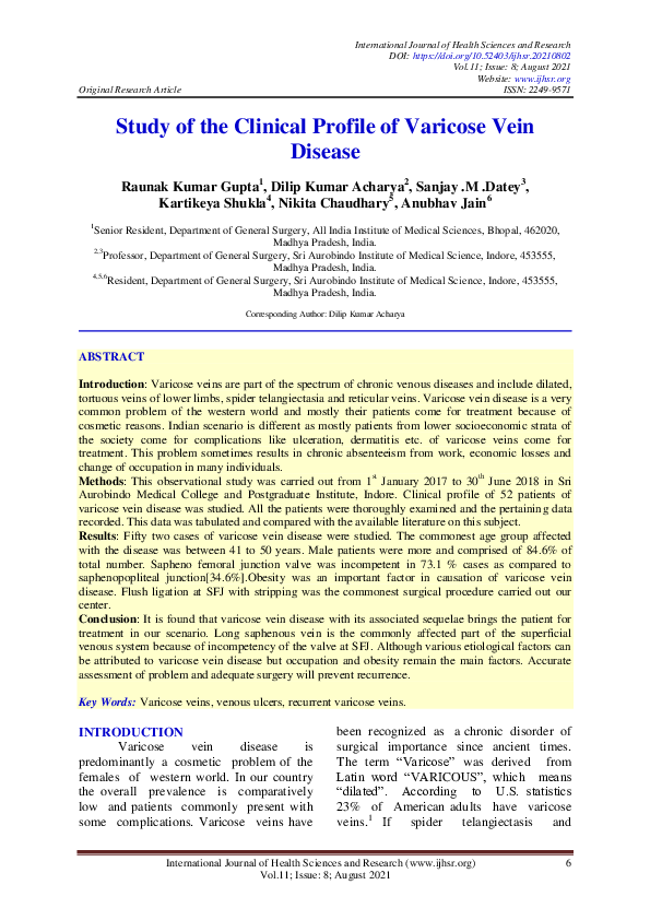 (PDF) Study of the Clinical Profile of Varicose Vein Disease