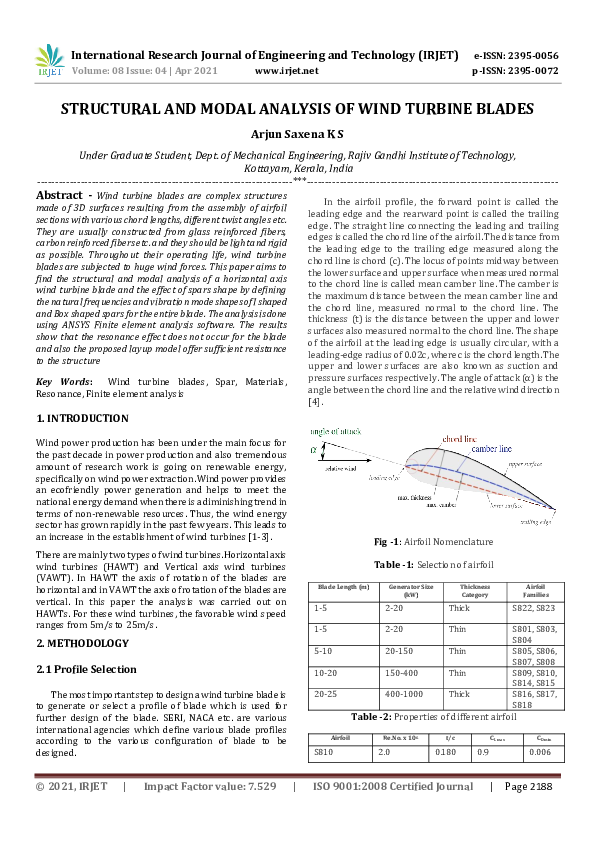 (PDF) IRJET- STRUCTURAL AND MODAL ANALYSIS OF WIND TURBINE BLADES