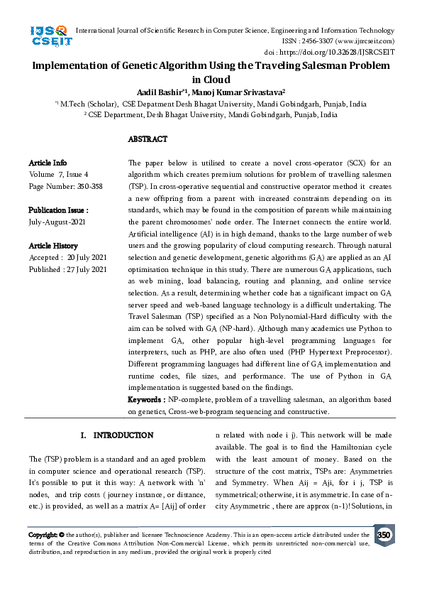 (PDF) Implementation of Genetic Algorithm Using the Traveling Salesman ...