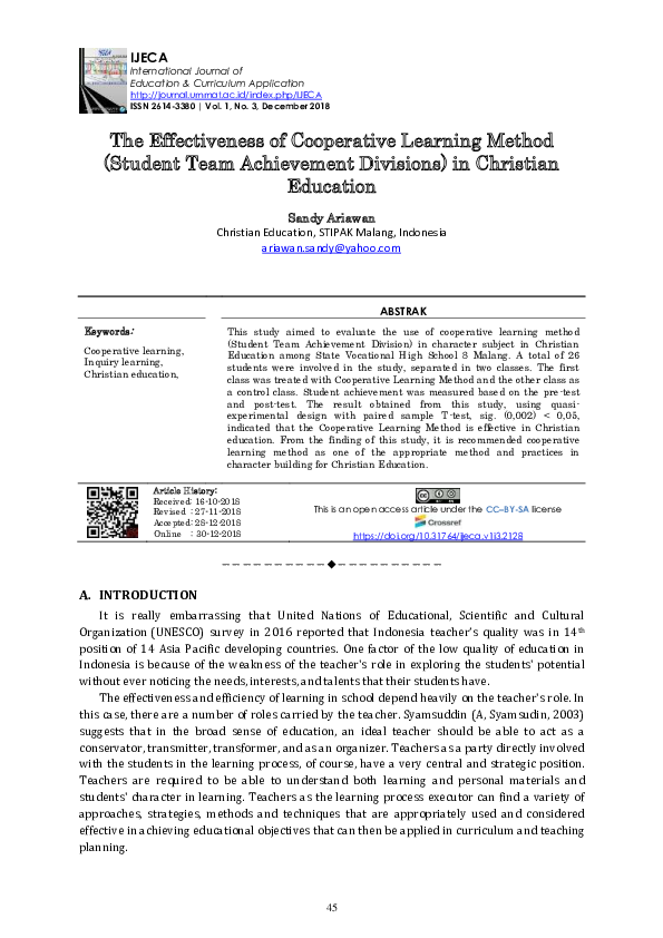 (PDF) The Effectiveness of Cooperative Learning Method (Student Team ...