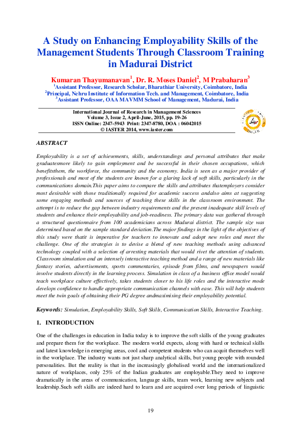 (PDF) A Study on Enhancing Employability Skills of the Management ...