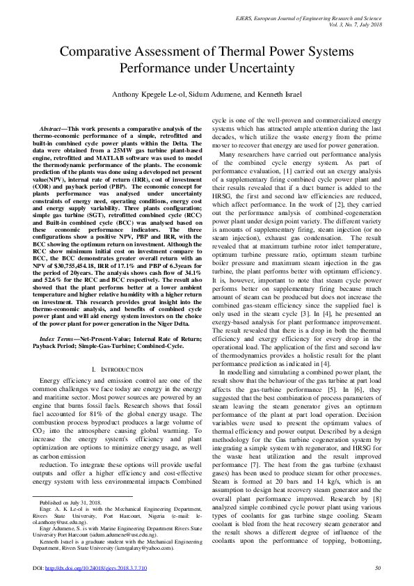 (PDF) Comparative Assessment of Thermal Power Systems Performance Under ...