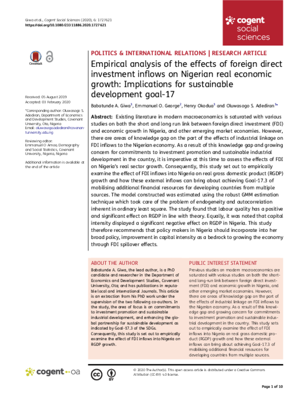 (PDF) Empirical analysis of the effects of foreign direct investment ...