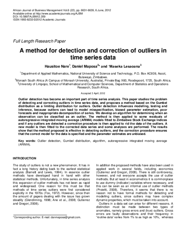 (PDF) A method for detection and correction of outliers in time series data