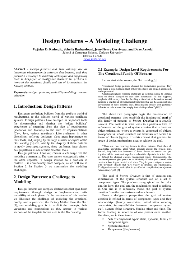 (PDF) Design Patterns –A Modeling Challenge
