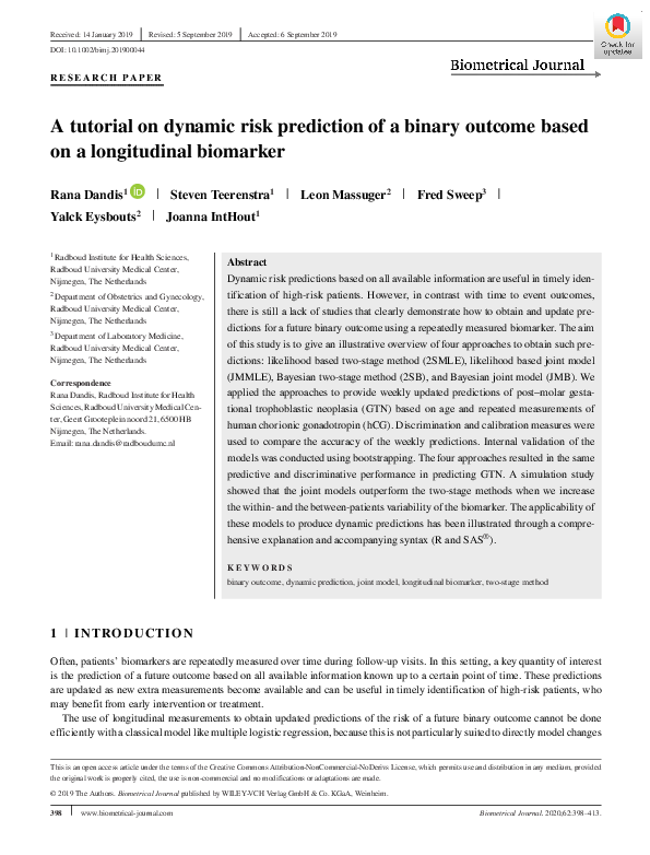 (PDF) A tutorial on dynamic risk prediction of a binary outcome based ...