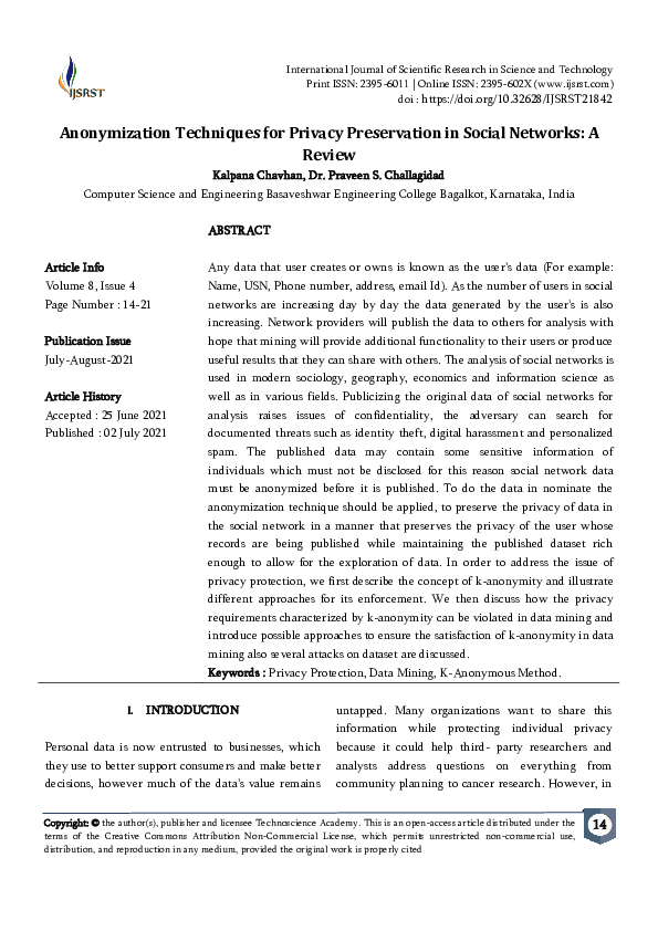 (PDF) Anonymization Techniques for Privacy Preservation in Social ...