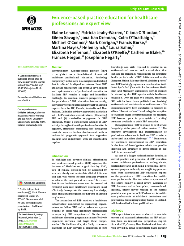 (PDF) Evidencebased practice education for healthcare professions an