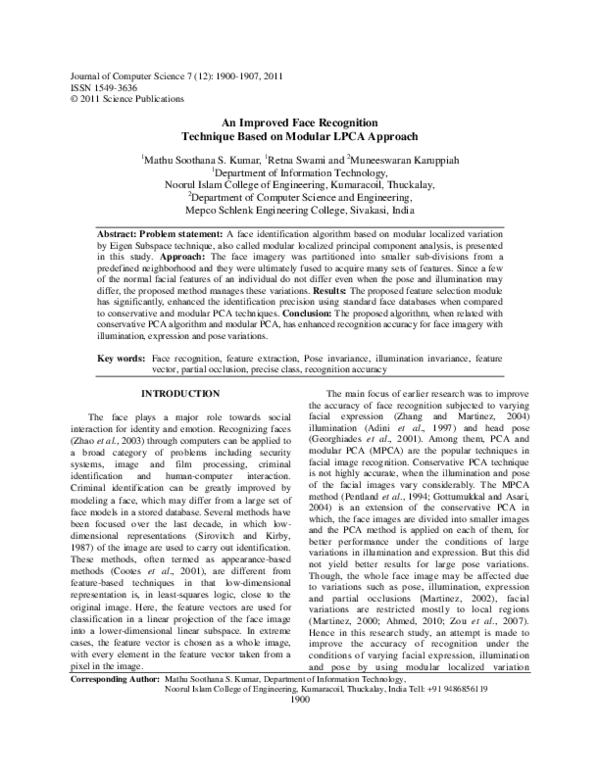 (PDF) An improved face recognition technique based on modular PCA approach