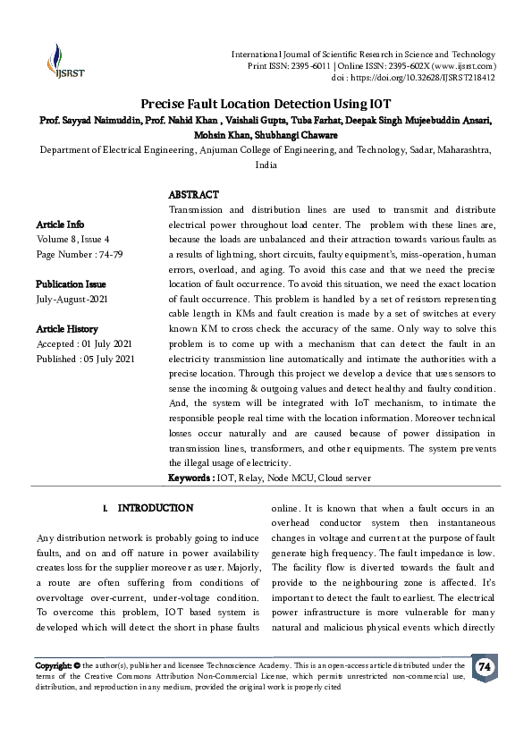 (PDF) Precise Fault Location Detection Using IOT