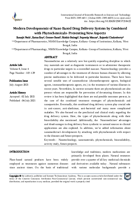 (PDF) Modern Developments of Nano Based Drug Delivery System by ...