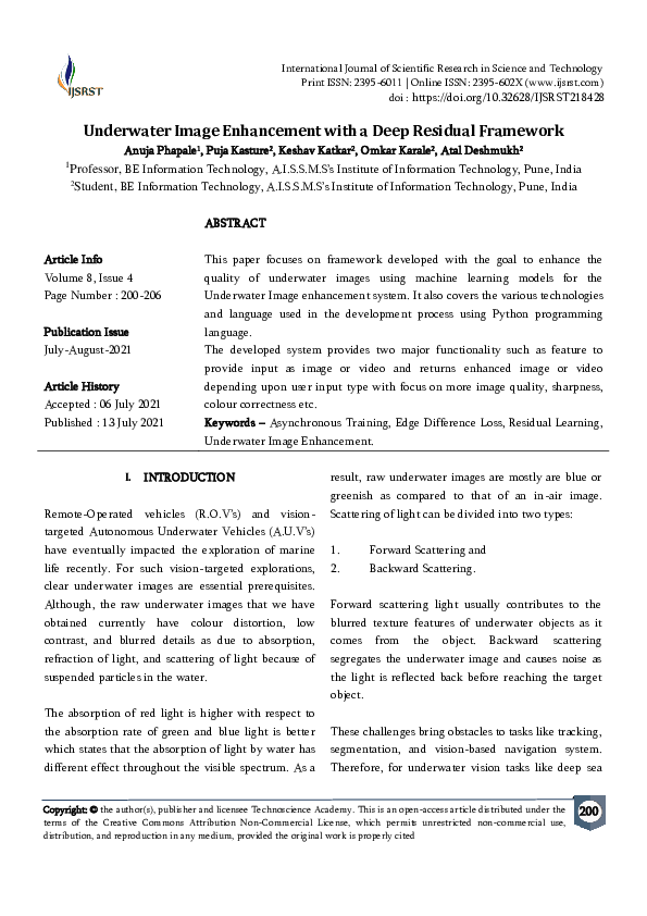 (PDF) Underwater Image Enhancement with a Deep Residual Framework