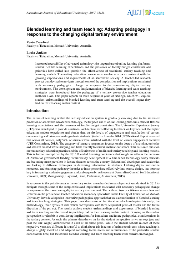 (PDF) Blended learning and team teaching: Adapting pedagogy in response ...