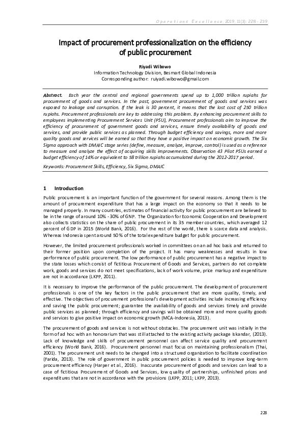 (PDF) Impact of procurement professionalization on the efficiency of ...