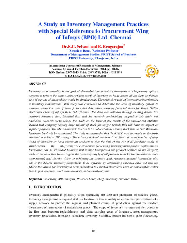 (PDF) A Study on Inventory Management Practices with Special Reference ...